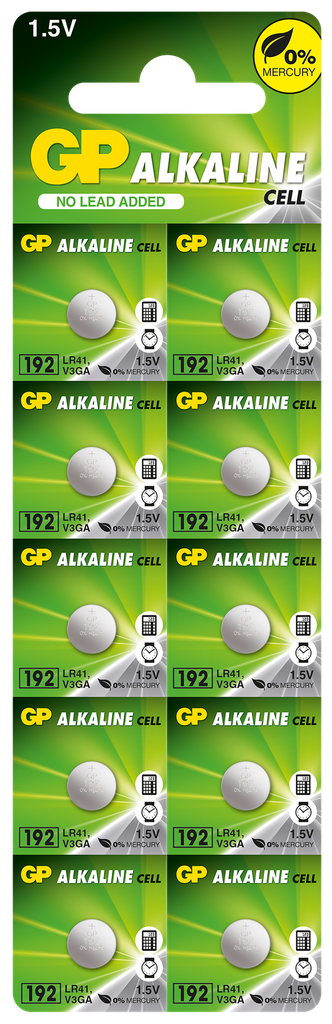 G361//Alcalina LR41  192 7,90 x 3,60 1,5 v 24 mAh mercury free blister 10 unidades