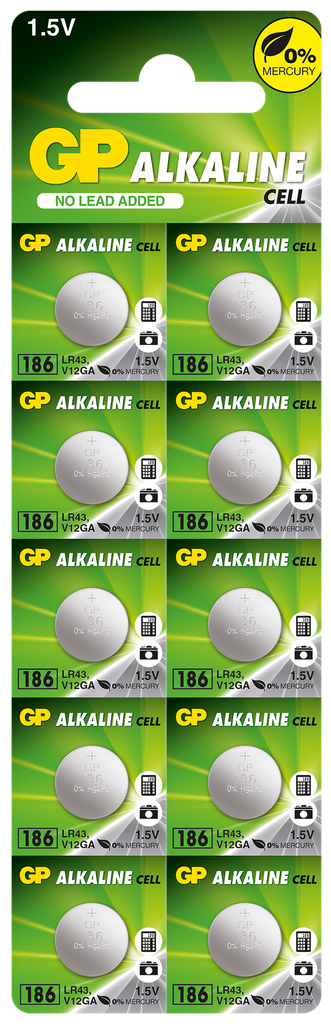 G387//Alcalina LR43 186 11,60 x 4,20 1,5 v 70 mAh mercury free blister 10 unidades